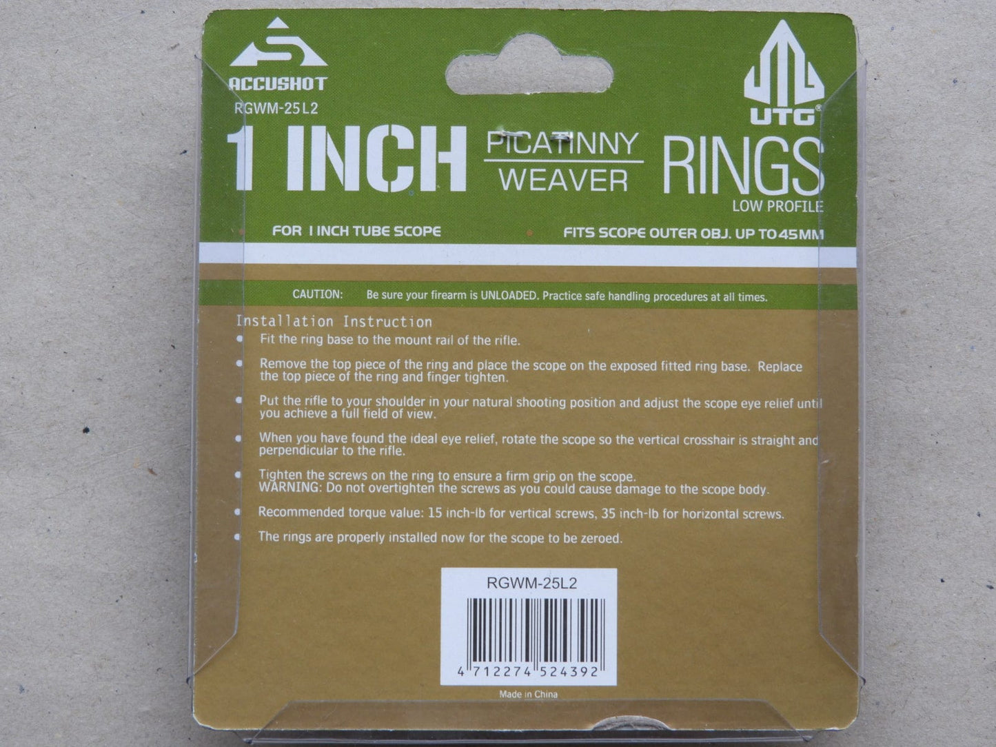 UTG Montagering Set Weaverschiene 1" 10mm Bauhöhe UTG