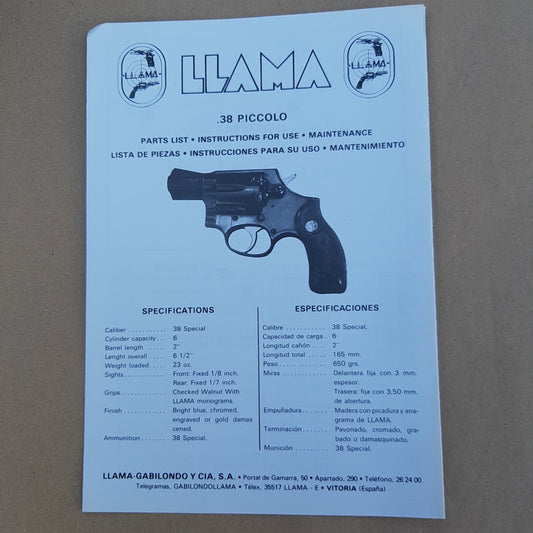Waffenteile Anleitung Llama Revolver .38 Piccolo