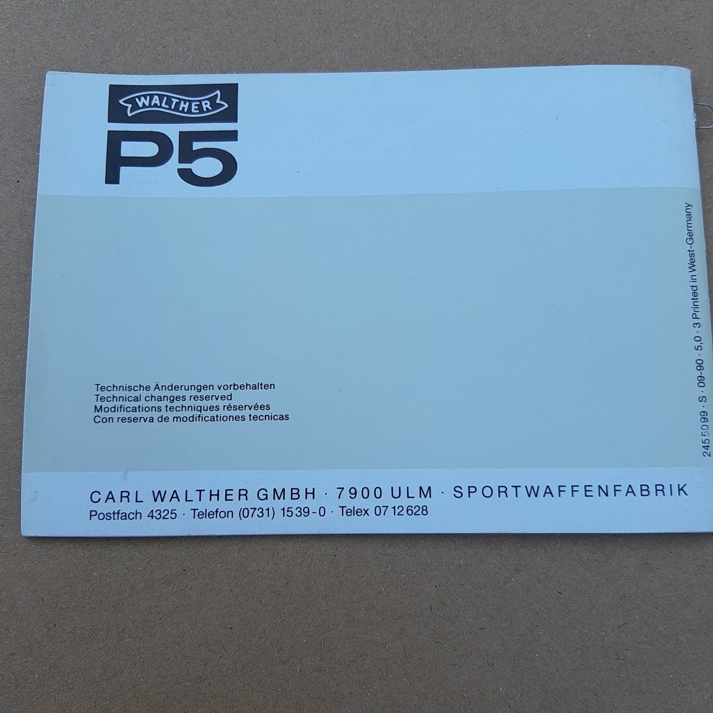 Waffenteile Anleitung Walther P5 - 100 Jahre Walther