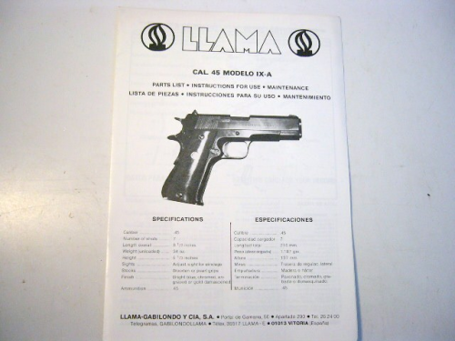 Anleitung Llama Pistole .45 IX-A
